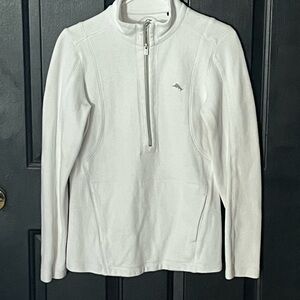 Tommy Bahama White and Black Script Logo Pullover